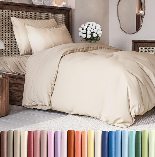 Duvet Cover Twin/Twin XL Size Set - Extra Soft Duvet Cover 68 x 90 with 1 Pillow Sham - Hotel Luxury, Easy Care and Fade Free with Zipper Closures & Ties - Comfy, Cozy Breathable Bedding Set (Wheat)