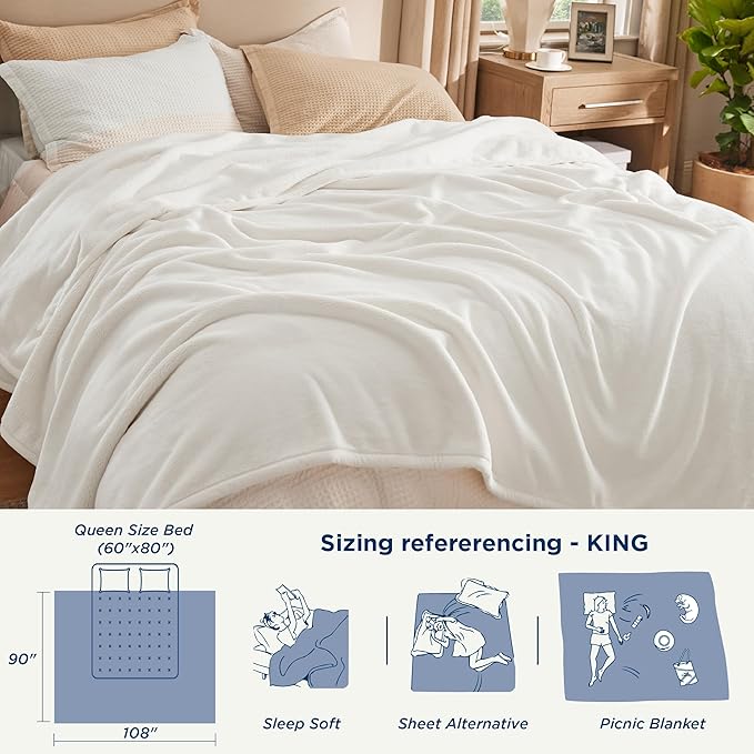 Bedsure Fleece King Size Blanket for Bed - GentleSoft Warm, Cozy, Soft & Thick Blanket for Winter, Heavy 500Gsm Anti-Static Design, Ideal for Couch & Sofa, Cream, 108x90 Inch