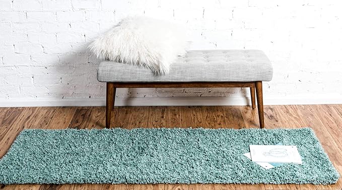 Unique Loom Solid Shag Collection Area Rug (2' 2" x 6' 7" Runner Light Slate Blue)