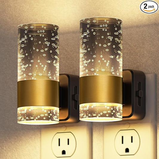 Briignite Night Light, 2 Pack Dimmable Night Lights Plug into Wall, LED Night Light with 0-100 LM Adjustable Brightness, 3000K Automatic Night Lights with Dusk to Dawn Sensor, for Bathroom Hallway