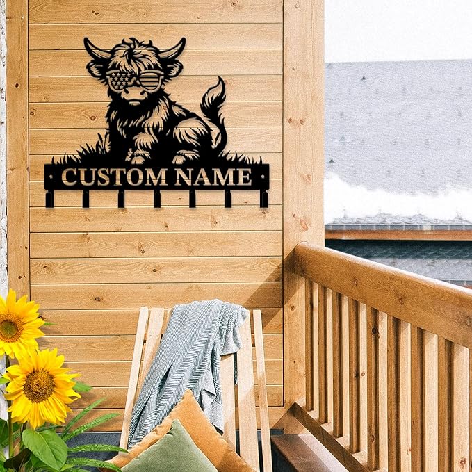 magilab Personalized Custom Highland Cow Wall Hooks,Metal Highland Cow Art Clothes Hooks,Metal Highland Cow Wall Home Storage Decorative,for Front Door, Hallway, Kitchen, Bedroom,Keys,Hats (Style F)