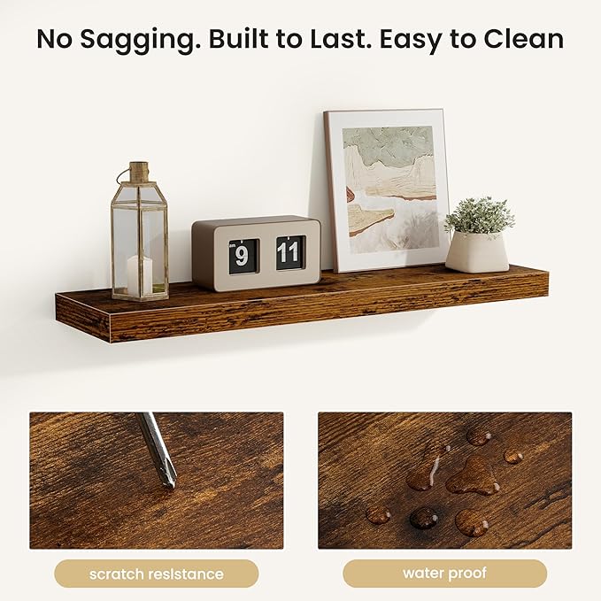 Fun Memories Floating Shelves for Wall, Rustic Wood Wall Mounted Shelves for Bathroom, Bedroom, Living Room and Kitchen, Storage & Home Decor (Set of 2, Brown, 30 in)