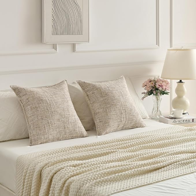 FUTEI Beige Decorative Throw Pillow Covers 20x20 Inch Set of 2,Soft Chenille Tweed Textured Cushion Case,Modern Home Decor for Couch Bed Living Room