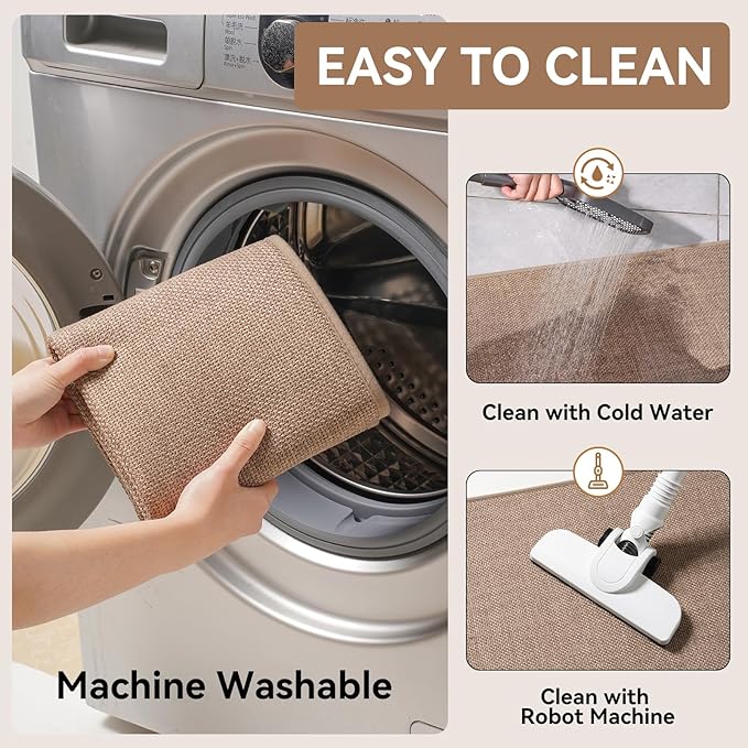 Long Kitchen Runner Rugs Non Slip Washable, Linen-Like 0.3" Thick Cushioned Absorbent Kitchen Mats for Floor, Mild Anti-Fatigue Sink Floor Mat Laundry Standing Mat, Easy Clean, Brown 17"x71"