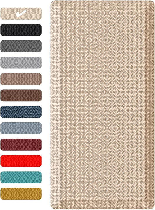 Ophanie Kitchen Mats for Floor, 3/4 inch Thick, 17x28 Anti Fatigue Cushioned Mat, Kitchen Rugs, Waterproof, Comfort Ergonomic Standing Mat for Office, Home, Sink, Beige Non-Slip Ridged Bottom