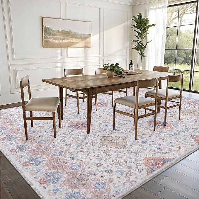 Vanmoos 4x6 Area Rug - Machine Washable, Non-Slip Soft Carpet for Living Room, Bedroom, Office, Dining Room - Durable Accent Rug for Farmhouse & High-Traffic Areas, Charm/Beige