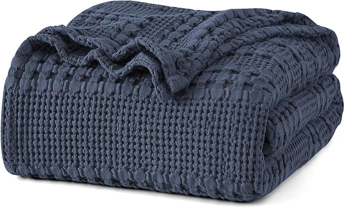 PHF 100% Cotton Waffle Weave Blanket Twin Size for Bed, Soft Lightweight & Breathable, All-Season Comfort, 300 GSM Luxury Aesthetic Blanket for Home Decor, 66"x90", Indigo