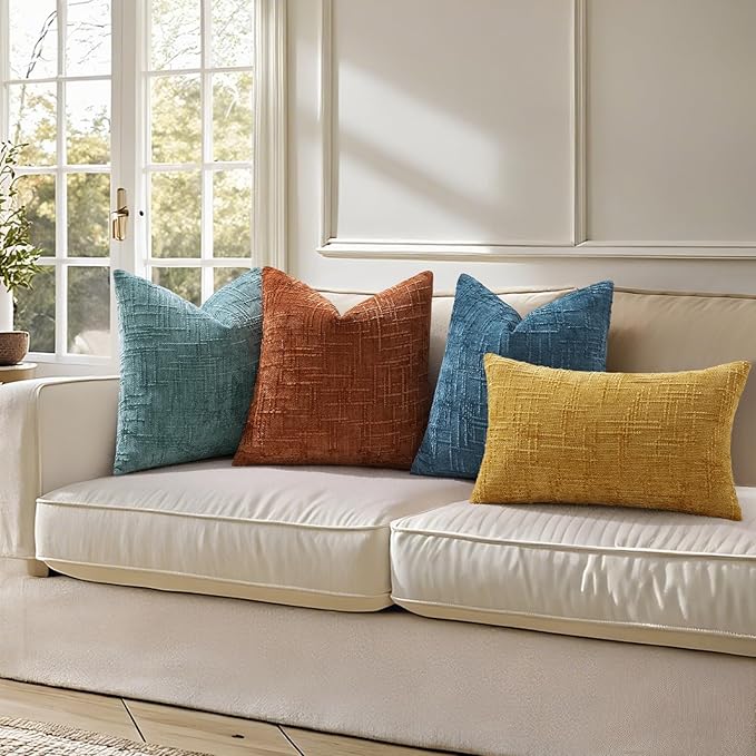 decorUhome Spring Navy Blue Chenille Euro Sham Throw Pillow Covers 26x26 Set of 2 Textured Slubby Couch Pillow Covers Farmhouse Accent Modern Neutral Decorative Pillow Cases for Bed Sofa Living Room