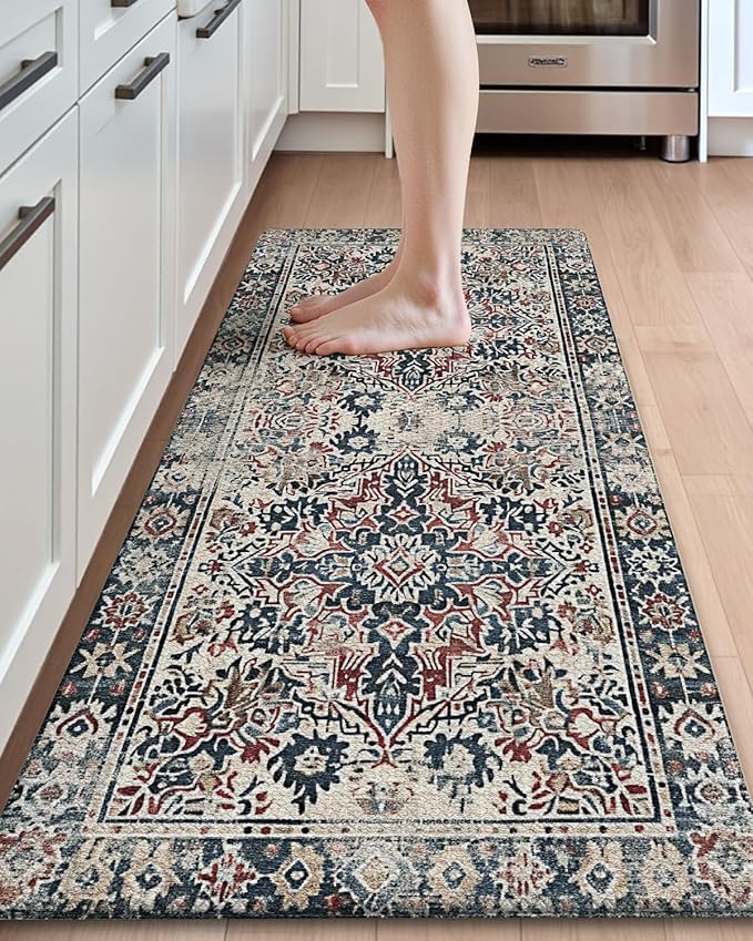 DEXI Kitchen Mats for Floor Cushioned, 23x59 Extra Large Wide Runner Rug Non Slip, Waterproof Soft Comfort Standing Padded Anti Fatigue Decorative, Blue Red