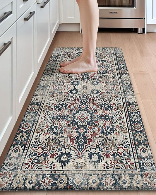 DEXI Kitchen Mats for Floor Cushioned, 23x59 Extra Large Wide Runner Rug Non Slip, Waterproof Soft Comfort Standing Padded Anti Fatigue Decorative, Blue Red