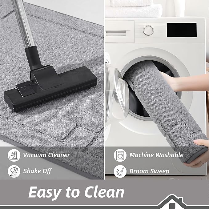 BEQHAUSE Kitchen Rugs Non-Slip Washable, Machine Washable Kitchen Mats Absorbent Soft Kitchen Runner Rugs for Floor,Sink,Hallway,Laundry,32"x48", Light Grey