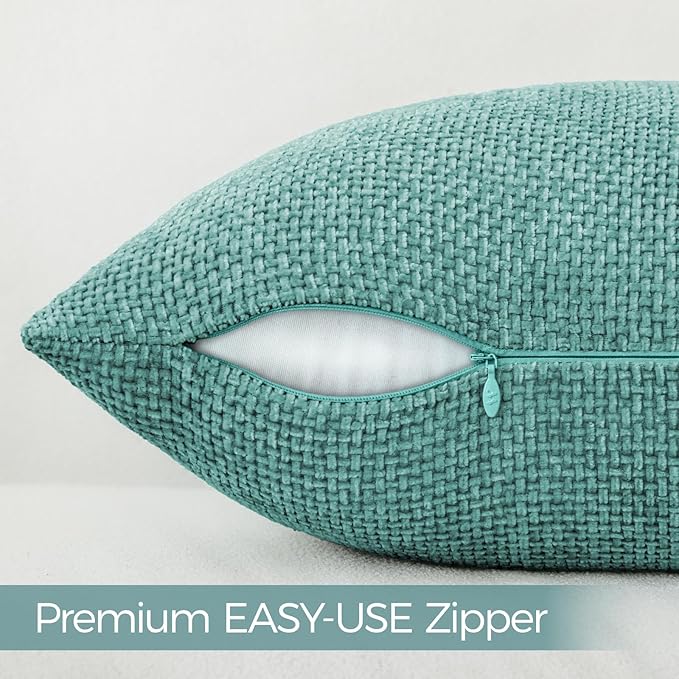 a moment Teal Chenille Throw Pillow Covers 22x22 Inch Pack of 2 Modern Decorative Throw Pillow Covers Farmhouse Cross Covers Home Decor for Sofa Bedroom Living Room