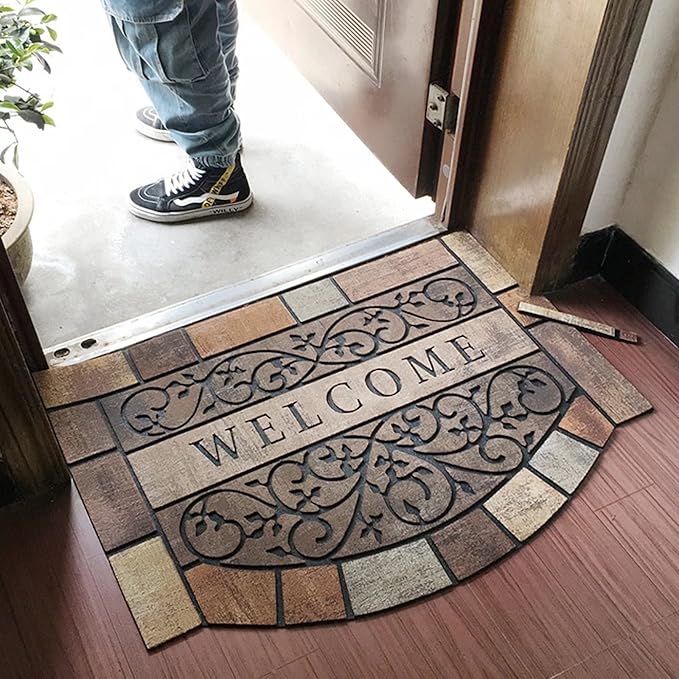 Entrance Floor Mat Indoor Outdoor Doormat, Door Rugs for Entryway, Front Entrance Welcome Mat, Semicircle Door Mat,Machine Washable Low-Profile for Entrances, Garages, Patios, High Traffic Areas