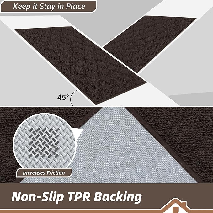 BEQHAUSE Dirt Trapper Door Mat 20" x 32", Non-Slip Washable Doormats Welcome Mat, Dirt Resistant and Absorbent Entrance Mat, Low Profile Floor Mats for Front Back Door, Entryway, Brown