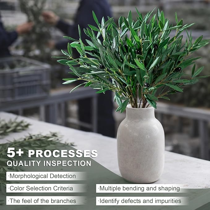 8PCS Premium Artificial Olive Branches for Vases - Realistic PU & Silk Faux Greenery Stems, 3 Sizes, Bendable Wire Stems, Low Maintenance Home/Office/Holiday Decor(No Vase