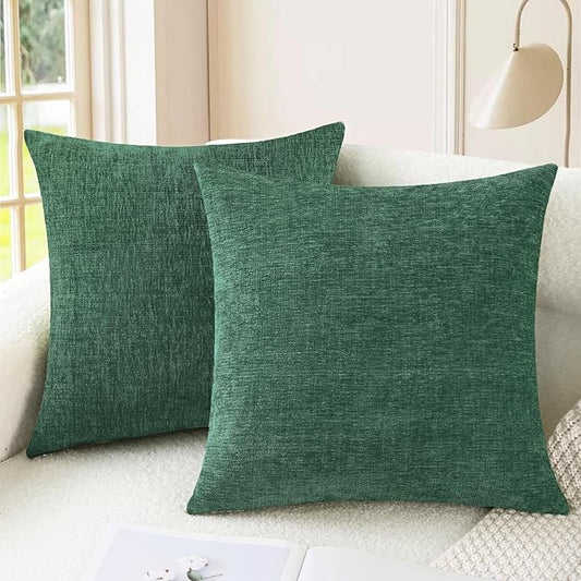 CaliTime Christmas Throw Pillow Covers Decorative 24 X 24 Inches Pack of 2 Cozy Chenille Cushion Cases for Couch Sofa Bed Living Room Home Dark Green