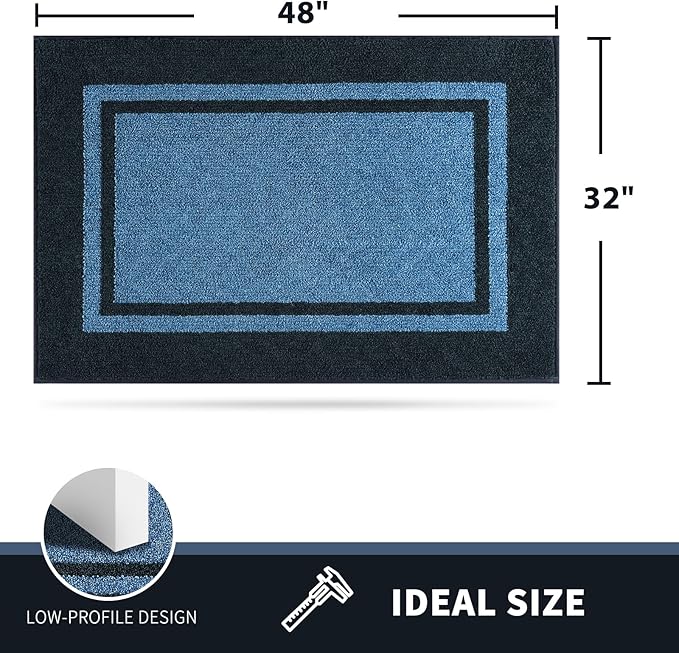 PURRUGS Dirt Trapping Door Mat 32" x 48", Non-Slip Machine Washable Entryway Rug, Entrance Mat, Indoor Front Door Mat, Super Absorbent Entry Rug for Muddy Shoes & Paws, Light Blue & Navy
