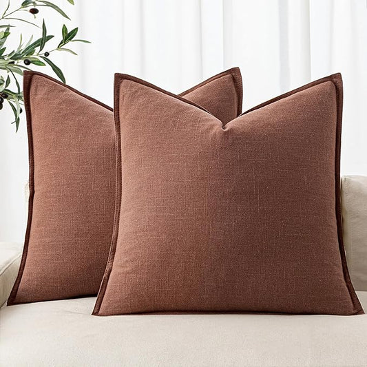 MIULEE Decorative Linen Pillow Covers 18x18 Inch Rust Red Boho Farmhouse Neutral Couch Throw Pillows for Bed Pack of 2 Accent Modern Pillowcase Sofa Livingroom Home Decor