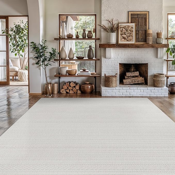 Luul Home Micro Loop Indoor Rug White 5x7 Boho Geometric Neutral Area Rugs for Living Room Soft Luxury Modern Low and High Pile Durable Stain Resistant Non-Shedding Indoor Area Carpet 5 x 7