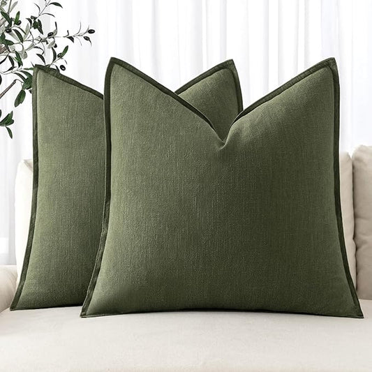 MIULEE Decorative Linen Pillow Covers 28x28 Inch Dark Olive Green Boho Farmhouse Neutral Spring Couch Throw Pillows for Bed Pack of 2 Accent Modern Pillowcase Sofa Livingroom Home Decor