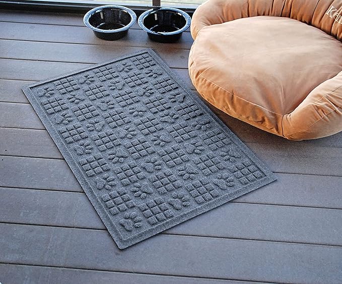 WaterHog Durable Indoor Outdoor Mat – Slip-Resistant Water Trapping Door Mat for Entryway, Porch, Garage, Mudrooms, Patios, Decorative Floor Covering, Made in USA, Dog Paw Design, Bluestone, 2' x 3'