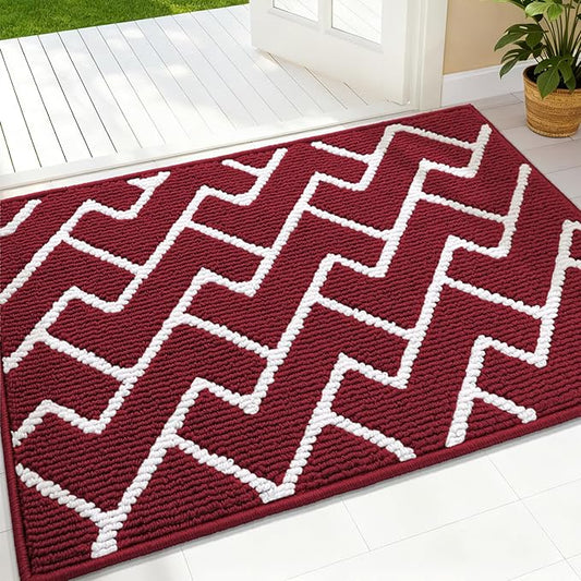 OLANLY Front Door Mat, Non-Slip Rubber Backing, Dirt Resistant and Absorbent, Washable, Easy to Clean Low-Profile Indoor Doormat for Back Door, Entryway, Inside Entrance, 36x24, Burgundy