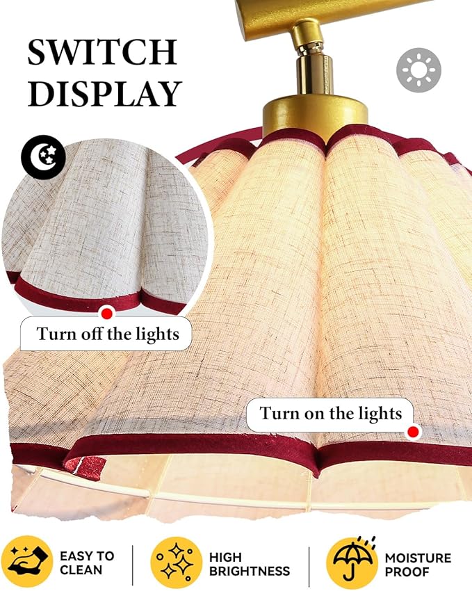 Omlaamy Floor Lamp with Pleated Linen Lampshade, Modern Flower Floor Lamp for Living Room Arc Standing Lamp, Gold Tall Lamp for Bedroom Office Dining Room, Bulb Included (Gold + Red, 65IN)