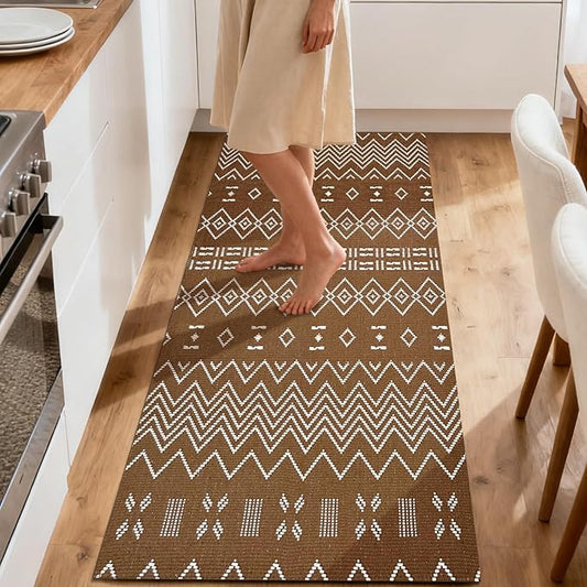 winolive Kitchen Runner Rug,Kitchen Mats for Floor,Braided Rugs Non Slip Washable,20"x48" Boho Style,Brown and White Faux Jute Rug with Anti-Skid TPR Backing for Entryway,Bathroom,Kitchen,Bedroom