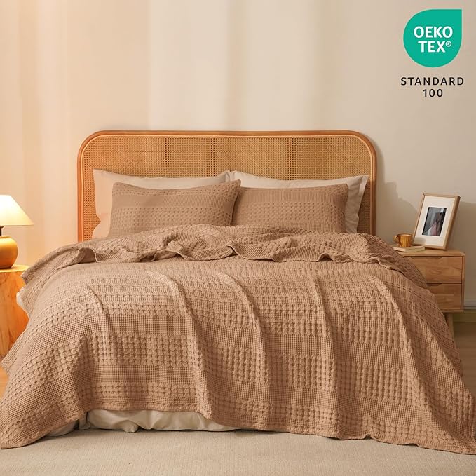 PHF 100% Cotton Waffle Weave Blanket King Size for Bed, Soft Lightweight & Breathable, All-Season Comfort, 300 GSM Luxury Aesthetic Blanket for Home Decor, 108"x90", Clay