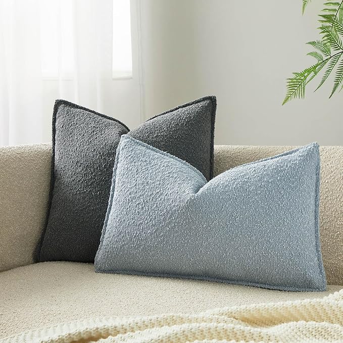 JUSPURBET Light Blue Decorative Pillow Covers 16x24 Set of 2 Throw Pillow Covers for Couch Sofa Bed Cozy Boucle Textured Lumbar Cushion Covers Cases with Hidden Zipper for Living Room Home Decor