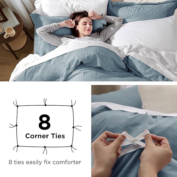 Bedsure Grayish Blue Duvet Covers Queen Size - Prewashed Cotton-Like Duvet Cover, Soft Queen Duvet Cover Set 3 Pieces with Zipper Closure, 1 Duvet Cover 90x90 inches and 2 Pillow Shams