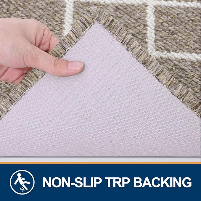 Finchitty Indoor Door Mat, Dirt Resistant and Absorbent, Low-Profile, Non-Slip, Washable Inside Floor Mats for Front Door, Back, and Entrance, 71" x 47", Khaki