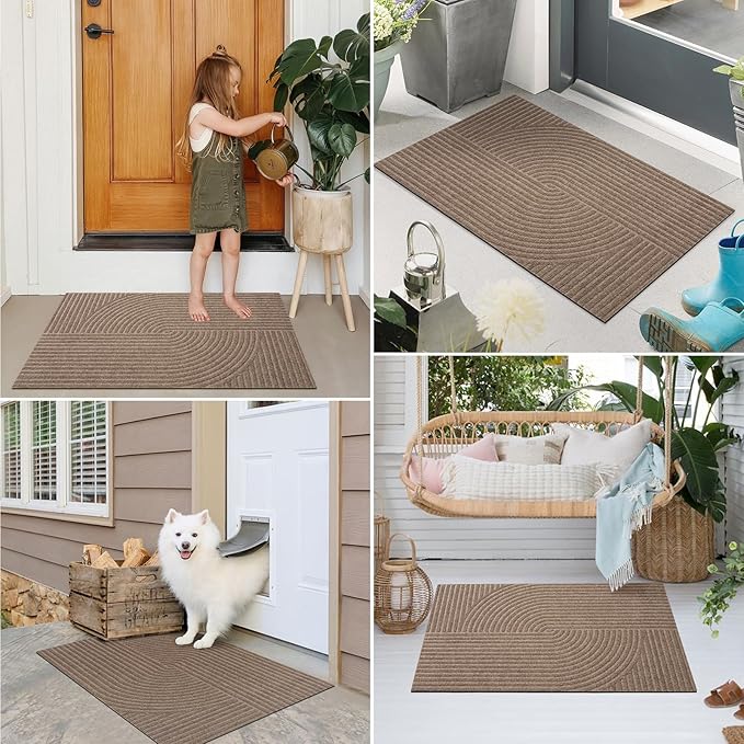 PLEASOR Front Door Mat Outside Entrance, Dirt Resistant and Absorbent Welcome Door Mat Outdoor Indoor,Sturdy Non-Slip Backing Entry Mat, Low Profile Doormat for Entryway, 29x17, Beige