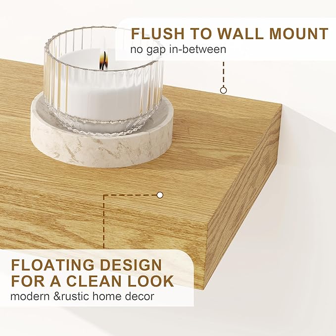 Fun Memories Floating Shelves for Wall, 40Inch Floating Shelves Set of 2, Hanging Shelf with Invisible Brackets, Wood Shelves for Living Room, Bedroom, Kitchen, Oak