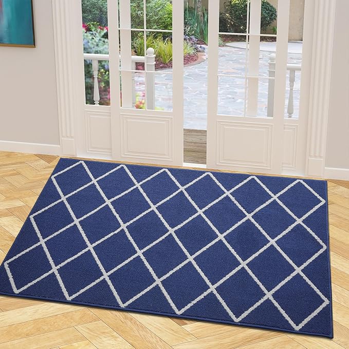 Finchitty Indoor Door Mat, Dirt Resistant and Absorbent, Low-Profile, Non-Slip, Washable Inside Floor Mats for Front Door, Back, and Entrance, 48" x 32", Navy