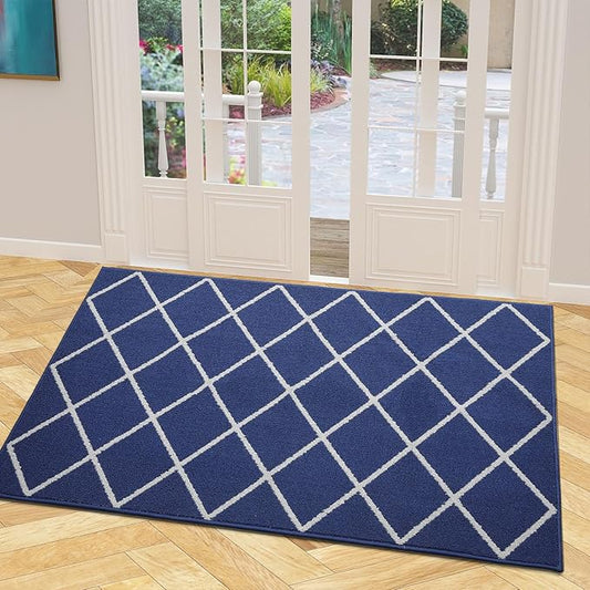 Finchitty Indoor Door Mat, Dirt Resistant and Absorbent, Low-Profile, Non-Slip, Washable Inside Floor Mats for Front Door, Back, and Entrance, 48" x 32", Navy