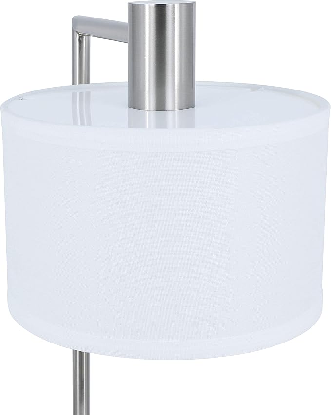 XiNBEi Lighting Table Lamp USB Desk Lamp with Fabric Shade, Modern Bedside Iron Lamp Brushed Nickel Finish for Bedroom Living Room & Office XB-TL1230-BN