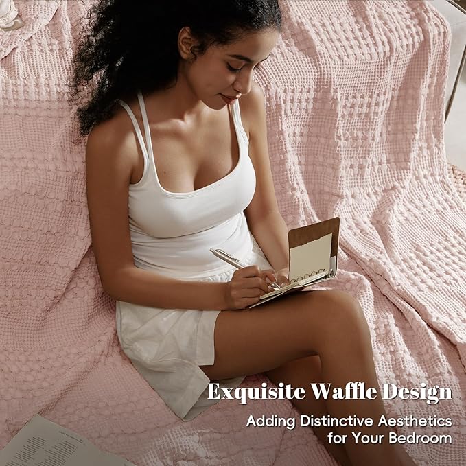 PHF 100% Cotton Waffle Weave Blanket Twin Size for Bed, Soft Lightweight & Breathable, All-Season Comfort, 300 GSM Luxury Aesthetic Blanket for Home Decor, 66"x90", Pink/Mauve