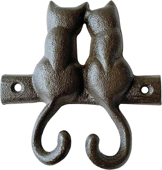 Rustic Cat-Shaped Decorative Wall Hook Rack Hangers for Hanging Clothes, Coats, Towels, Keys, and Hats, 1 Pack Antique Cast Iron Mounted Wall Hooks