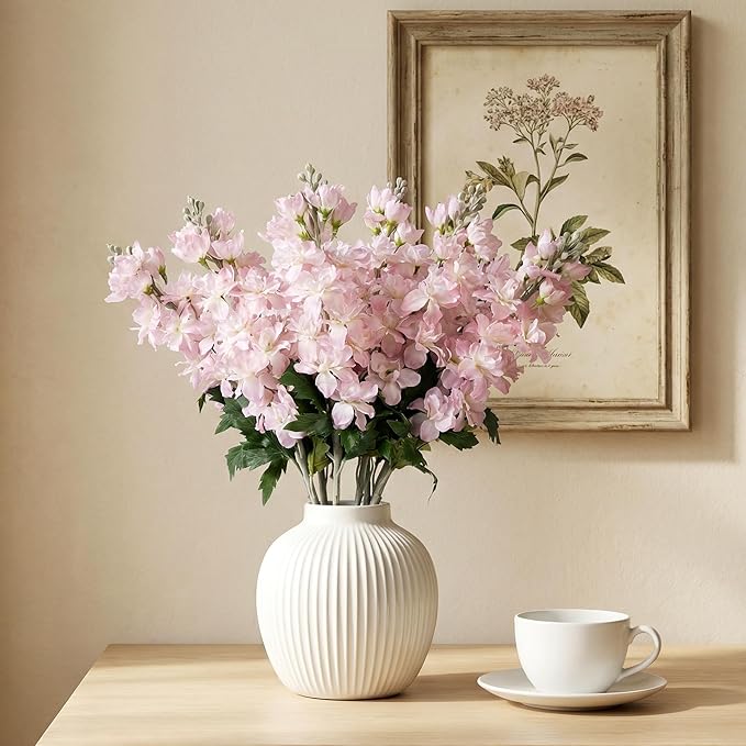 Fake Flowers Delphinium Artificial Flowers Silk Flowers with Stems Long Stem Artificial Flowers for Tall Vase Faux Flowers for Indoor Home Decoration Wedding Decoration Centerpiece (23.6”,8Pcs,Pink)