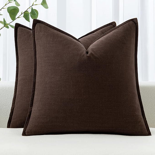 MIULEE Decorative Linen Pillow Covers 28x28 Inch Dark Brown Boho Farmhouse Neutral Winter Couch Throw Pillows for Bed Pack of 2 Accent Modern Pillowcase Sofa Livingroom Home Decor