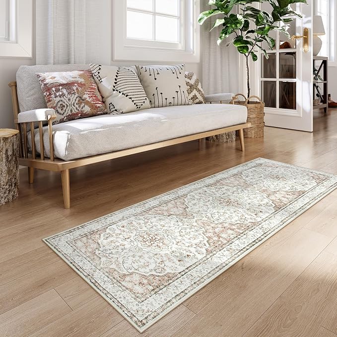 Lahome Oriental Kitchen Runner Rug,2x6 Washable Runners for Hallways Non-Slip Bathroom Rug Runner 6ft,Ultra-Thin Soft Indoor Rug Boho Traditional Carpet Runner for Bedroom Laundry Room Terracotta