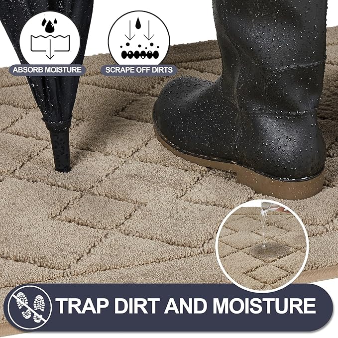 REFETONE Dirt Trapper Door Mat 24" x 36", Washable Indoor Doormat Rubber Backing Non Slip, Resist Dirt and Absorbent Entrance Mat, Low Profile Inside Floor Mats for Front Back Door and Entryway, Beige