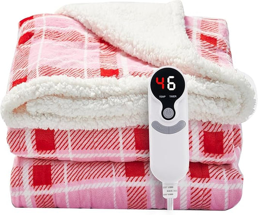 LUXIAN Electric Heated Blanket Full Size 72"x84" - Microplush & Sherpa Fabric Dual-Sided, 9 Heat Settings & 1-10 Hours Auto Off, Cozy Warming Throw for Home, Office, or Bed, Machine Washable, Pink