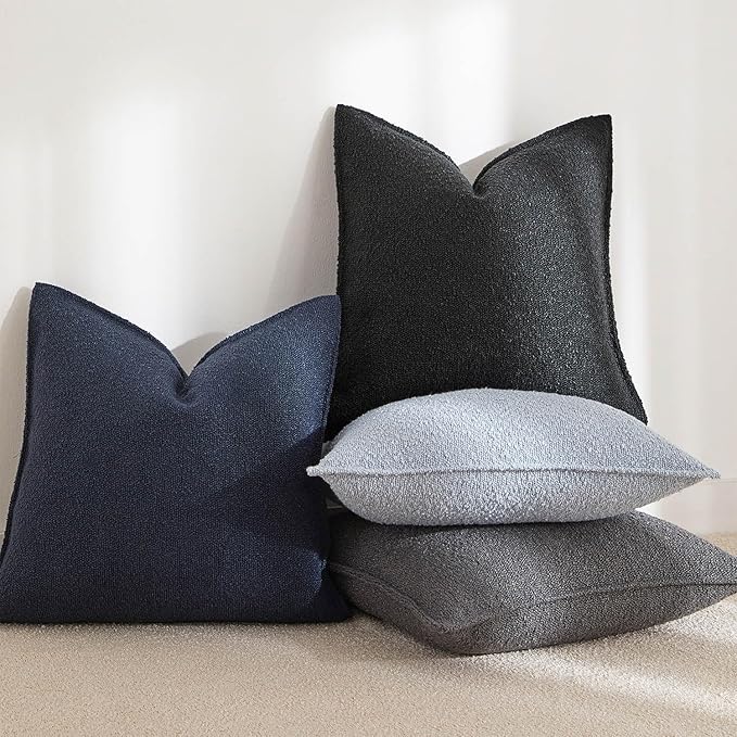 JUSPURBET 26x26 Pillow Covers Set of 2 Decorative Throw Pillow Covers Case for Couch Sofa Bed Soft Boucle Textured Cushion Covers with Hidden Zipper for Home Decor Living Room,Dark Grey