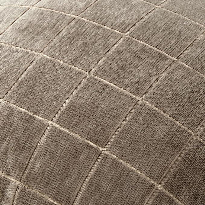 MIULEE Decorative Chenille Check Euro Shams Throw Pillow Covers Vintage Plaid Couch Pillows 26x26 Inch Set of 2 Neutral Boho Cushion Covers Modern Spring Decor for Sofa Bed Living Room Taupe Grey