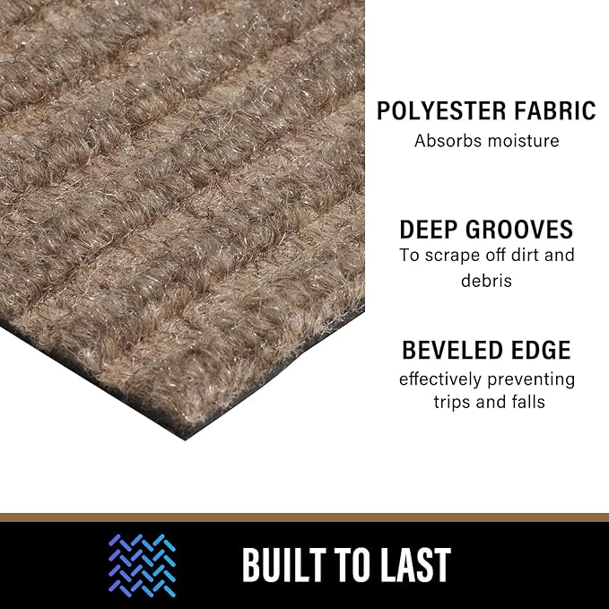 PLEASOR Front Door Mat Outside Entrance, Dirt Resistant and Absorbent Welcome Door Mat Outdoor Indoor,Sturdy Non-Slip Backing Entry Mat, Low Profile Doormat for Entryway, 29x17, Beige