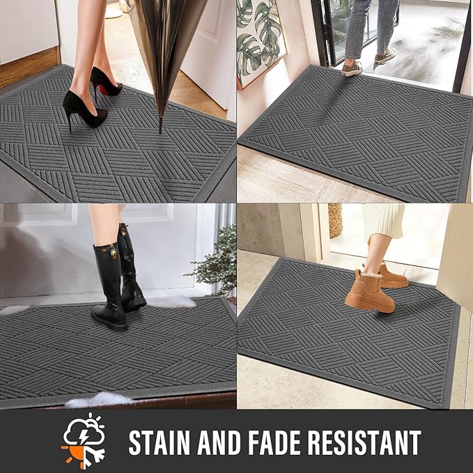 HIYARD Sturdy Front Door Mat, Absorbent Muddy Dirt Resist Welcome Door Mats Outdoor Indoor, Stain and Fade Resistant, Non-Slip Rubber Backing Low Profile Doormat for Entryway, 72×24, Charcoal