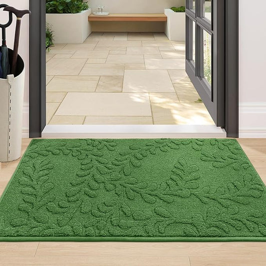 BEQHAUSE Dirt Trapper Door Mats 24”x36”, Non-Slip TPR Backing Dog Doormat, Super Absorbent Welcome Mat for Front Door, Muddy Shoes & Paws, Washable Entry Rugs, Green