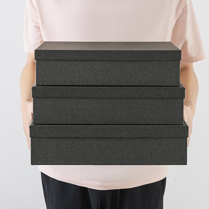 Soul & Lane Decorative Storage Boxes with Lids, Paper Storage Box Set for Keepsakes and Photos, Decorative Boxes for Home Decor, Stationery, Office Organizers, Black Kraft